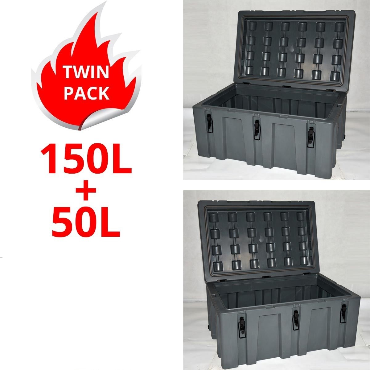 Poly Storage Case Twin pack 150L + 50L Heavy Duty Plastic Case