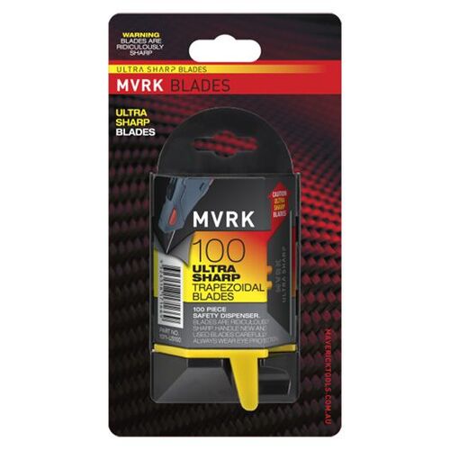 MVRK ULTRA SHARP Trapezoidal Utility Knife Blades 100 Pack Safety Dispenser