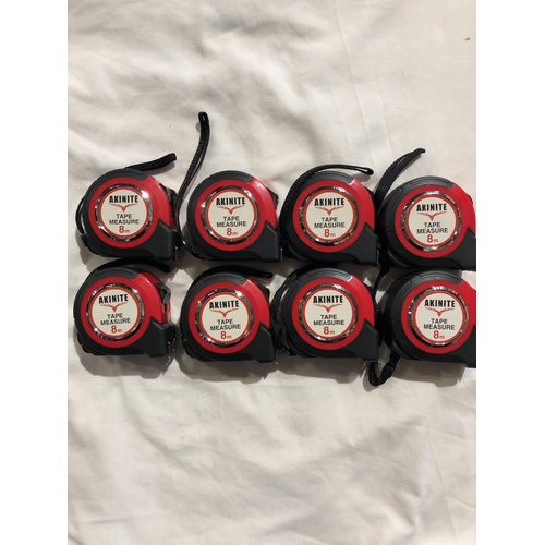 8 X Akinite Optimum 8 Metre Tape Measure With 25mm Wide Blade