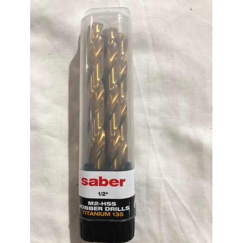 Saber 1/2" TiN Coated M2-HSS Jobber Drill 5 Pack