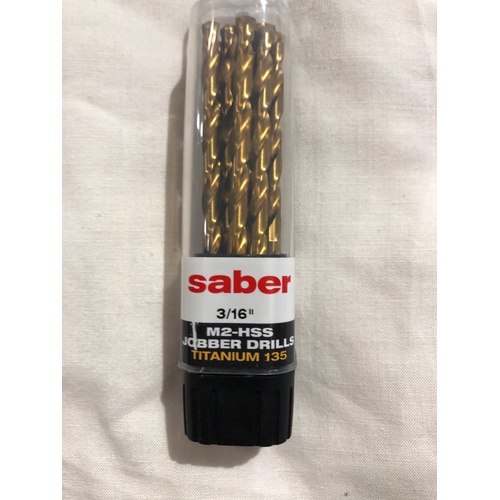 Saber 3/16" TiN Coated M2-HSS Jobber Drill 10 Pack