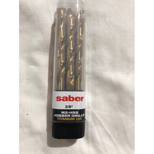 Saber 3/8" TiN Coated M2-HSS Jobber Drill 5 Pack