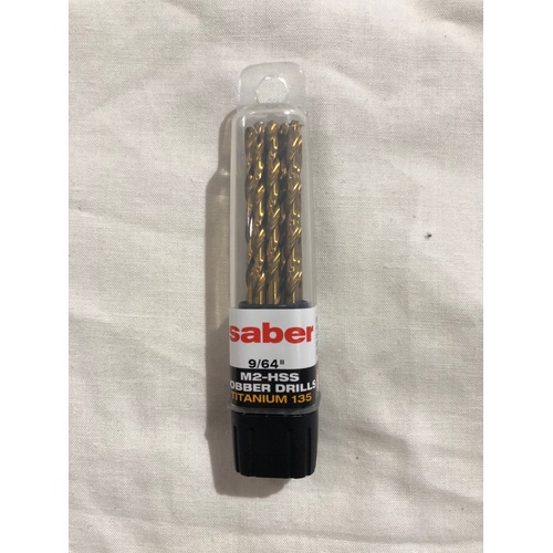 Saber 9/64" TiN Coated M2-HSS Jobber Drill 10 Pack